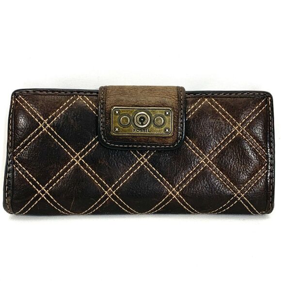 Vintage Fossil Wallet Womens Brown Genuine Leather Bi Fold Coin Purse Ladies 3x7 - Picture 1 of 13